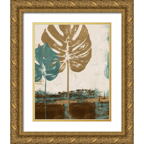 Blue Leaves II Gold Ornate Wood Framed Art Print with Double Matting by Pinto, Patricia