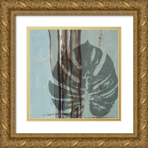 Teal Horizon Leaf I Gold Ornate Wood Framed Art Print with Double Matting by Pinto, Patricia