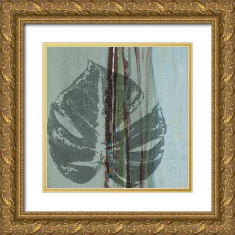 Teal Horizon Leaf II Gold Ornate Wood Framed Art Print with Double Matting by Pinto, Patricia