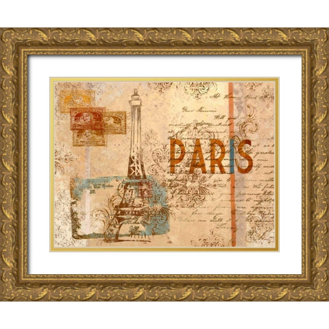 Paris Postcard Gold Ornate Wood Framed Art Print with Double Matting by SD Graphics Studio