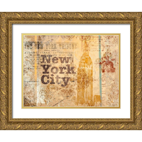 New York Postcard Gold Ornate Wood Framed Art Print with Double Matting by SD Graphics Studio