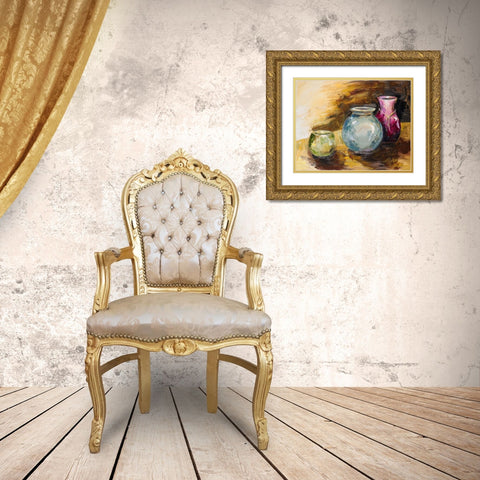 Jeweled Vases Gold Ornate Wood Framed Art Print with Double Matting by French-Roussia, Heather A.