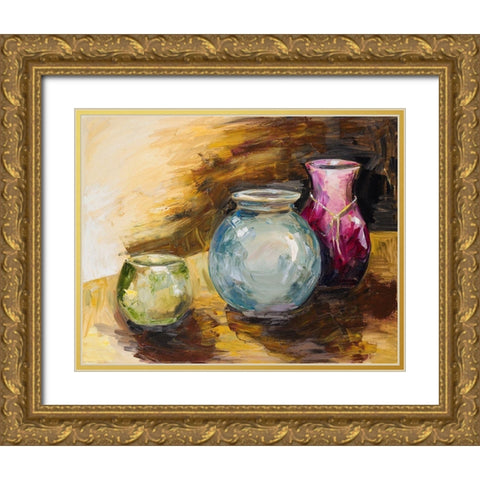 Jeweled Vases Gold Ornate Wood Framed Art Print with Double Matting by French-Roussia, Heather A.
