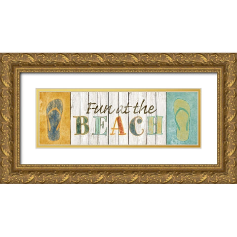 Fun at the Beach Gold Ornate Wood Framed Art Print with Double Matting by SD Graphics Studio