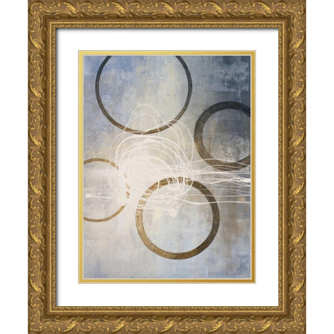 Blue Connections I Gold Ornate Wood Framed Art Print with Double Matting by Marcon, Michael