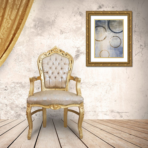 Blue Connections II Gold Ornate Wood Framed Art Print with Double Matting by Marcon, Michael