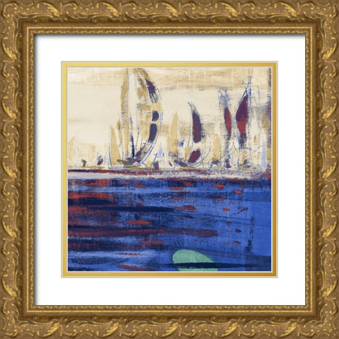 Blue Calm Waters Square II Gold Ornate Wood Framed Art Print with Double Matting by Kingsley