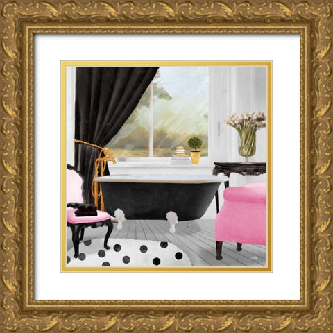 Pop of Pink Bath II Gold Ornate Wood Framed Art Print with Double Matting by Medley, Elizabeth