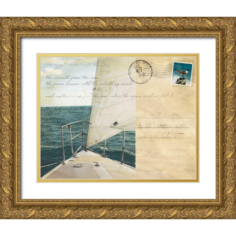 Voyage Postcard I Gold Ornate Wood Framed Art Print with Double Matting by Bryant, Susan