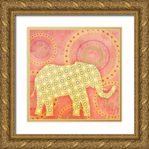Elephant Gold Ornate Wood Framed Art Print with Double Matting by SD Graphics Studio