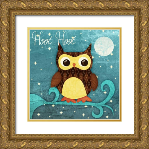 Hoot Hoot Border I Gold Ornate Wood Framed Art Print with Double Matting by Sundance Graphics