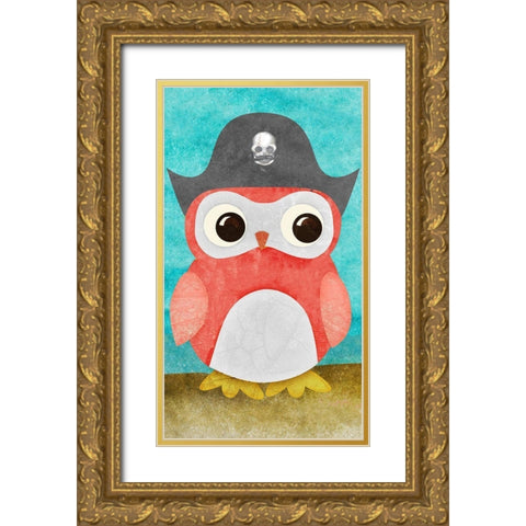 Pirate Owl II Gold Ornate Wood Framed Art Print with Double Matting by SD Graphics Studio