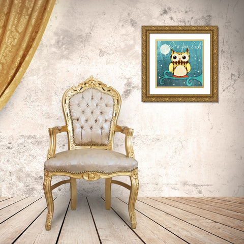 Hoot Hoot Border II Gold Ornate Wood Framed Art Print with Double Matting by Sundance Graphics