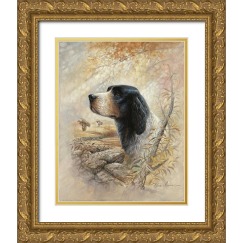 English Pointer Gold Ornate Wood Framed Art Print with Double Matting by Manning, Ruane