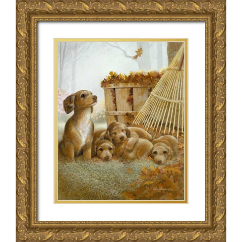 Autumn Playtime Gold Ornate Wood Framed Art Print with Double Matting by Manning, Ruane