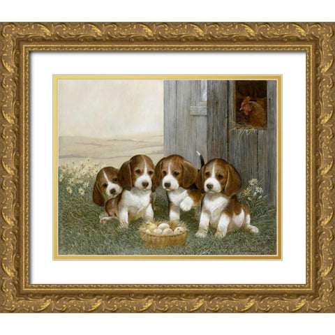 First Peep Gold Ornate Wood Framed Art Print with Double Matting by Manning, Ruane