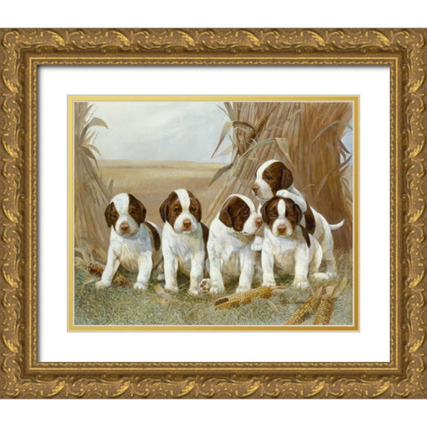 Belles Pups Gold Ornate Wood Framed Art Print with Double Matting by Manning, Ruane