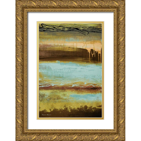 Teal Wahn I Gold Ornate Wood Framed Art Print with Double Matting by Marcon, Michael