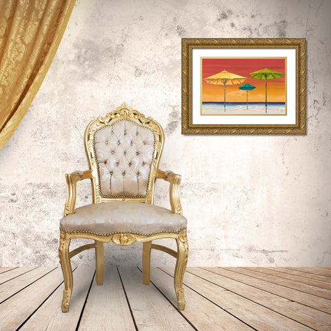 Tropical Umbrellas I Gold Ornate Wood Framed Art Print with Double Matting by Hakimipour, Tiffany