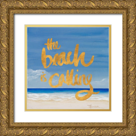 The Beach Is Calling Gold Ornate Wood Framed Art Print with Double Matting by Hakimipour, Tiffany