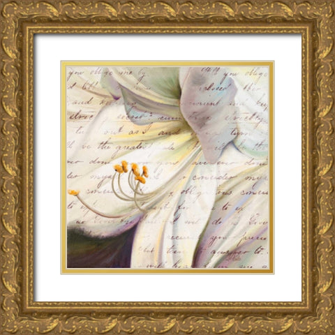 Lily Script I Gold Ornate Wood Framed Art Print with Double Matting by Pinto, Patricia