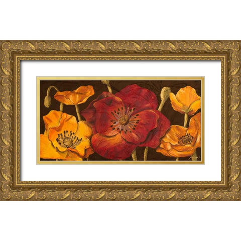 Dazzling Poppies I Gold Ornate Wood Framed Art Print with Double Matting by Josefina