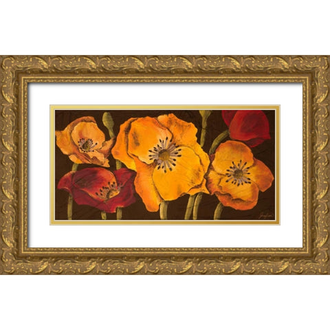 Dazzling Poppies II Gold Ornate Wood Framed Art Print with Double Matting by Josefina
