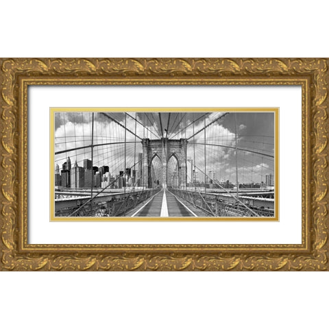 Brooklyn Bridge Gold Ornate Wood Framed Art Print with Double Matting by Lake, Shelley