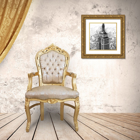 Empire State Sketch Gold Ornate Wood Framed Art Print with Double Matting by Lake, Shelley