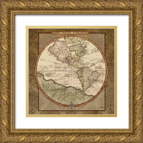 Damask World Map I Gold Ornate Wood Framed Art Print with Double Matting by Medley, Elizabeth