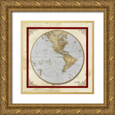 Red and Cream Map I Gold Ornate Wood Framed Art Print with Double Matting by Medley, Elizabeth