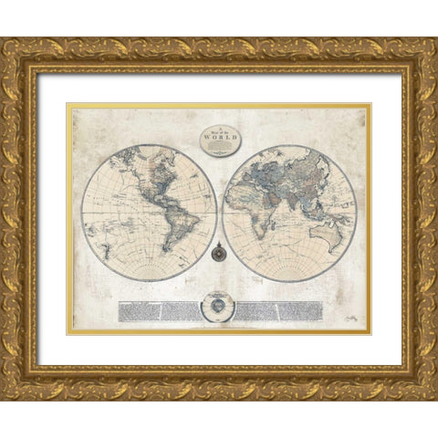 Whitewash Map Gold Ornate Wood Framed Art Print with Double Matting by Medley, Elizabeth