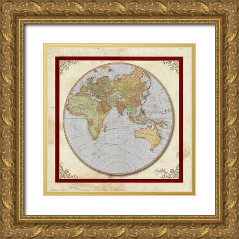 Red and Cream Map II Gold Ornate Wood Framed Art Print with Double Matting by Medley, Elizabeth