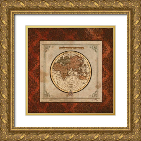 Red Damask Map II Gold Ornate Wood Framed Art Print with Double Matting by Medley, Elizabeth