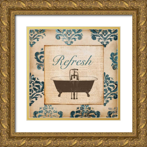 Vintage Blue Damask I Gold Ornate Wood Framed Art Print with Double Matting by Hakimipour, Tiffany