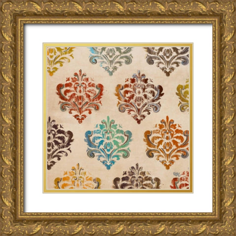 Colorful Damask Square I Gold Ornate Wood Framed Art Print with Double Matting by Hakimipour, Tiffany