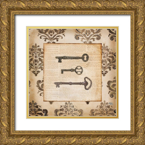 Vintage Keys II Gold Ornate Wood Framed Art Print with Double Matting by Hakimipour, Tiffany