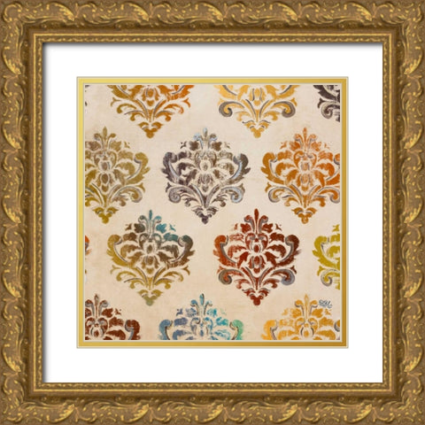Colorful Damask Square II Gold Ornate Wood Framed Art Print with Double Matting by Hakimipour, Tiffany