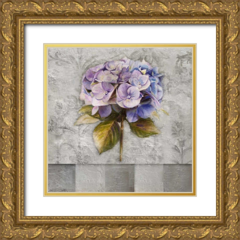 Hydrangeas and Stripes I Gold Ornate Wood Framed Art Print with Double Matting by Pinto, Patricia