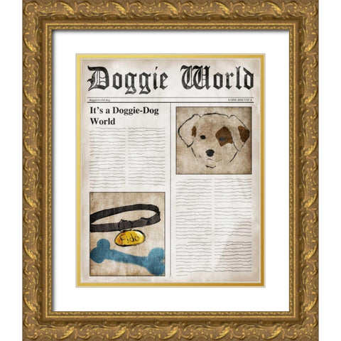 Doggie World Gold Ornate Wood Framed Art Print with Double Matting by SD Graphics Studio