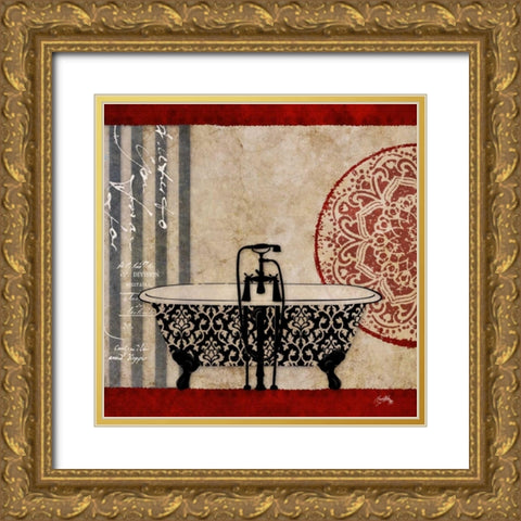 Red Garden Bath I Gold Ornate Wood Framed Art Print with Double Matting by Medley, Elizabeth