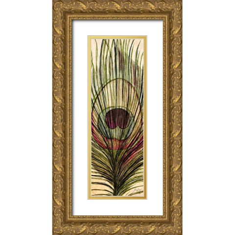 Peacock Feather I Gold Ornate Wood Framed Art Print with Double Matting by Josefina