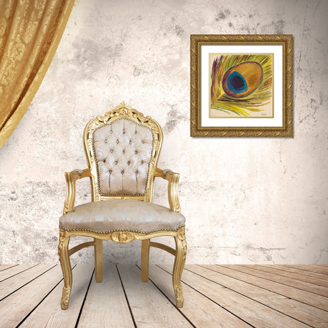 Peacocks Feathers II Gold Ornate Wood Framed Art Print with Double Matting by Josefina