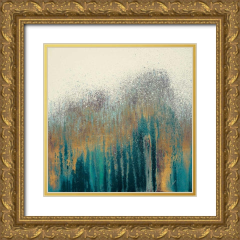 Teal Woods with Gold Square Gold Ornate Wood Framed Art Print with Double Matting by Gonzalez, Roberto