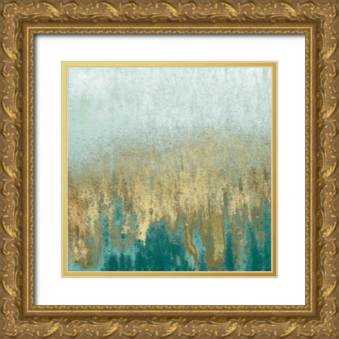Teal Woods In Gold II Gold Ornate Wood Framed Art Print with Double Matting by Gonzalez, Roberto