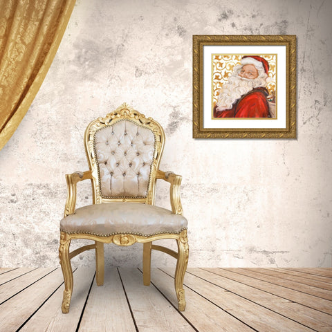 Gold Damask Santa Gold Ornate Wood Framed Art Print with Double Matting by Pinto, Patricia