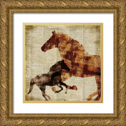 Horses II Gold Ornate Wood Framed Art Print with Double Matting by Meneely, Dan