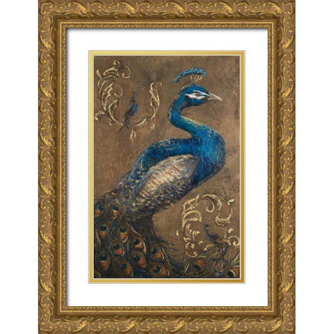 Pershing Peacock I Gold Ornate Wood Framed Art Print with Double Matting by Hakimipour, Tiffany