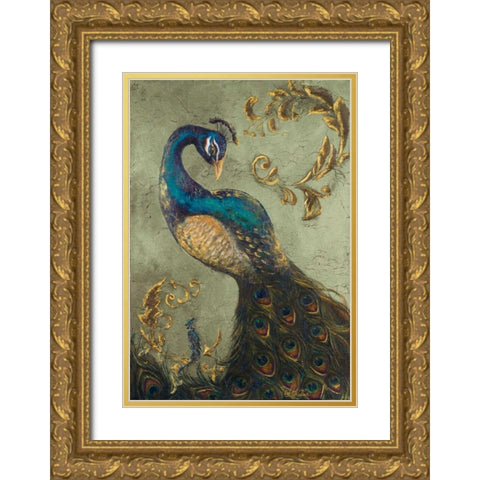 Peacock on Sage II Gold Ornate Wood Framed Art Print with Double Matting by Hakimipour, Tiffany