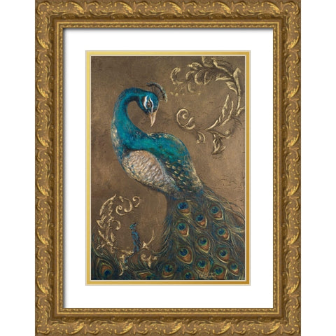 Pershing Peacock I Gold Ornate Wood Framed Art Print with Double Matting by Hakimipour, Tiffany